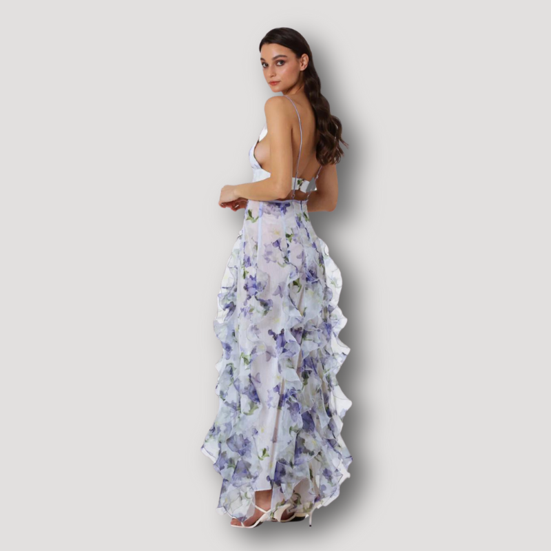 Bloemen Fitted Bodice Layered Ruffles Maxi Dress Zomer