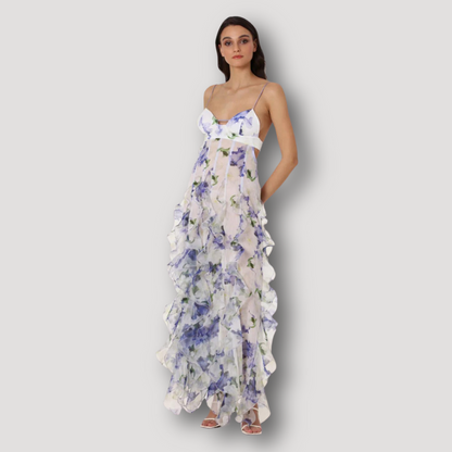 Bloemen Fitted Bodice Layered Ruffles Maxi Dress Zomer