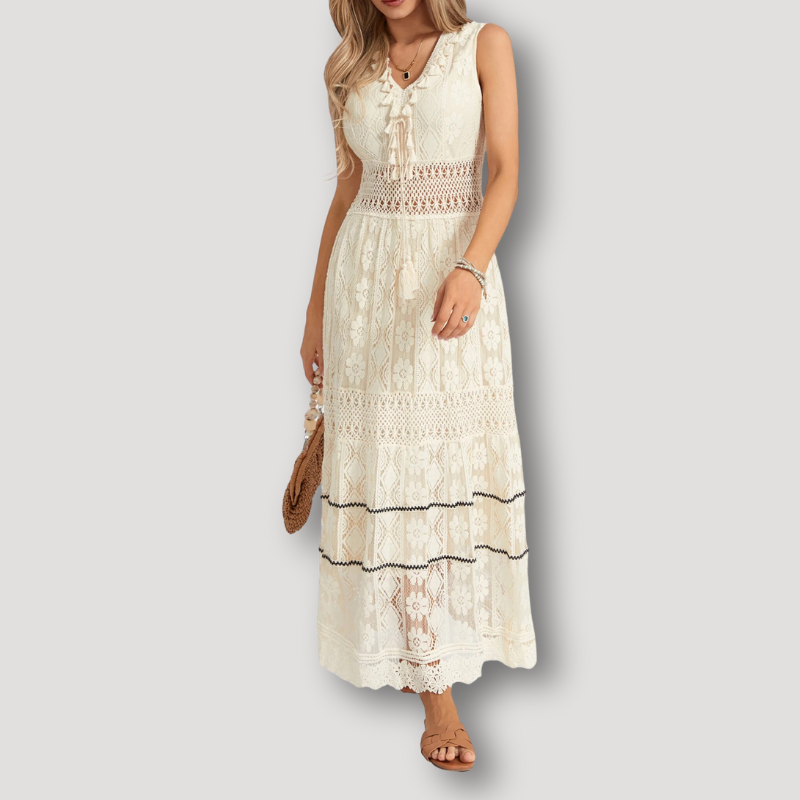 Mouwloos Kantwerk V-hals Boho Style Maxi Dress Zomer