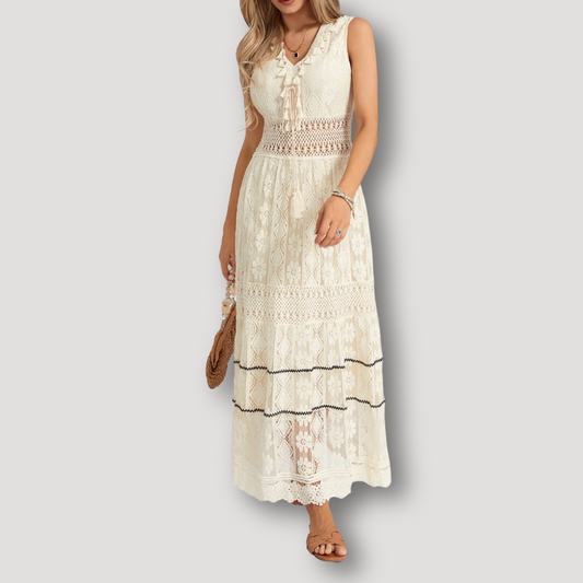 Mouwloos Kantwerk V-hals Boho Style Maxi Dress Zomer