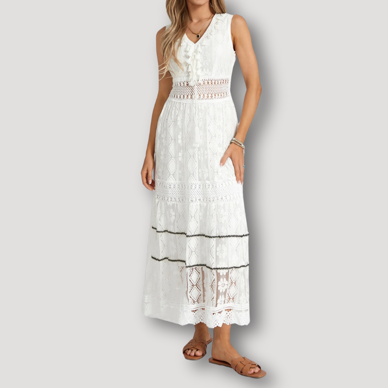 Mouwloos Kantwerk V-hals Boho Style Maxi Dress Zomer