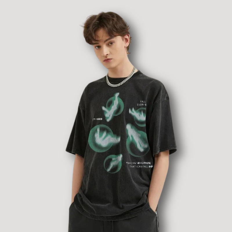 Zwart Graphic Abstract Tees 'Falling Every Day' Vervaagd T Shirt