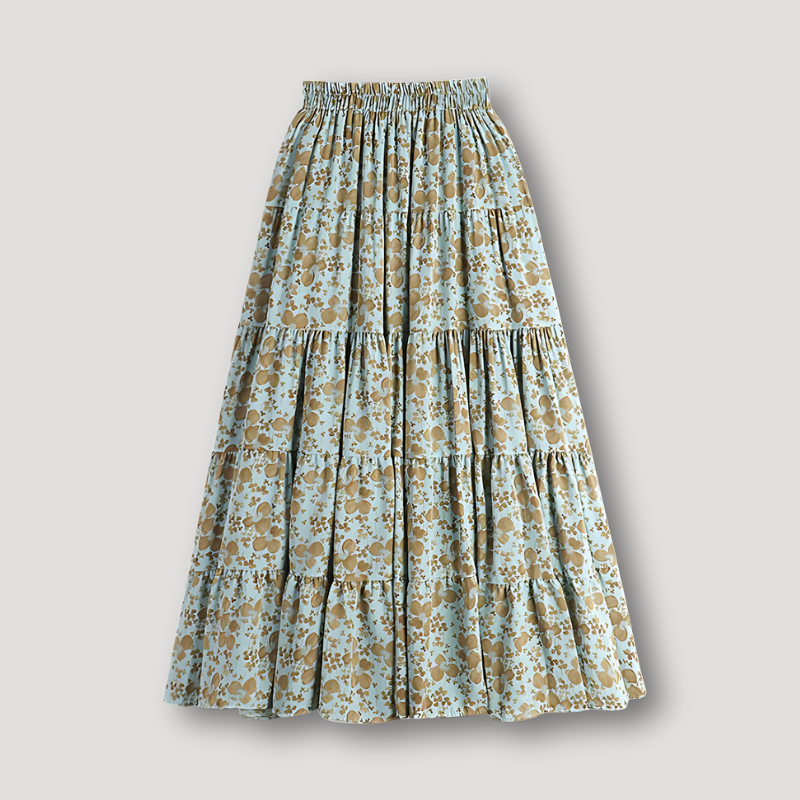 Ruffled Seams Lange Vloeiend Bloemig Summer Skirt