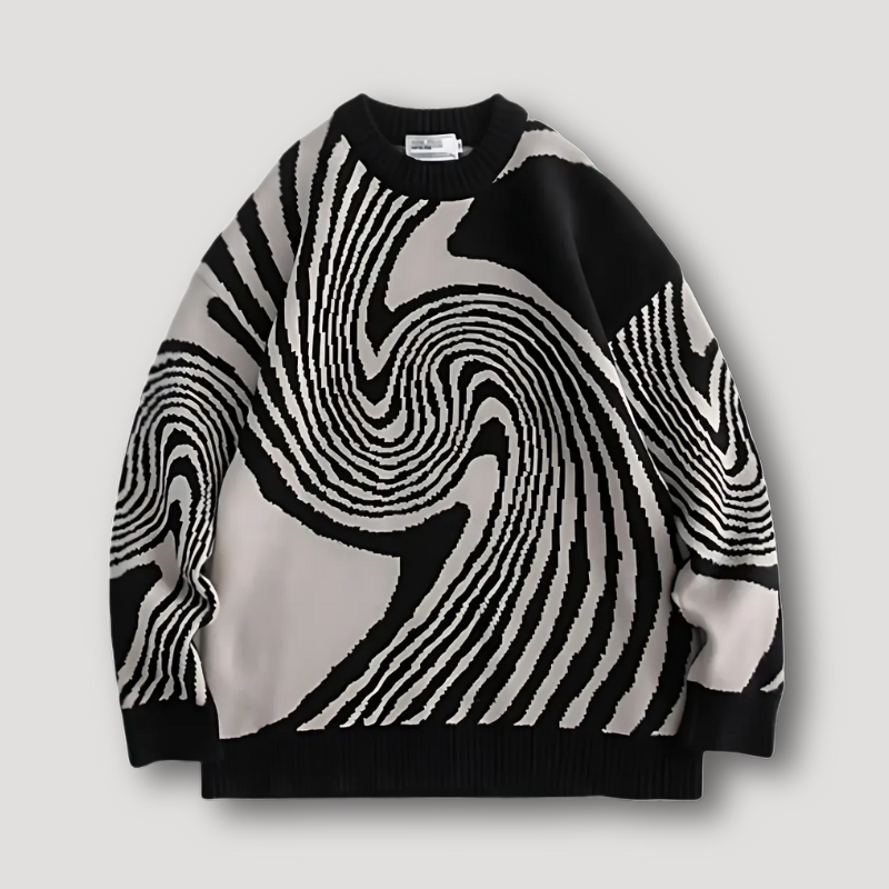 Grafisch Crew Neck Geribde Wervelende Abstracte Oversized Trui