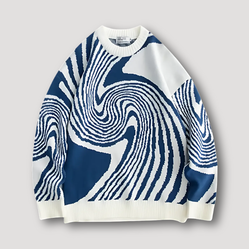 Grafisch Crew Neck Geribde Wervelende Abstracte Oversized Trui