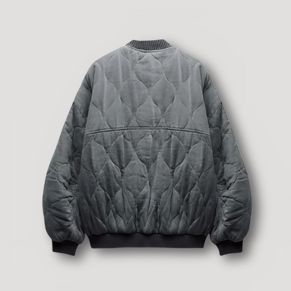 Charcoal Grijs Textuur Bomber Quilted Jas