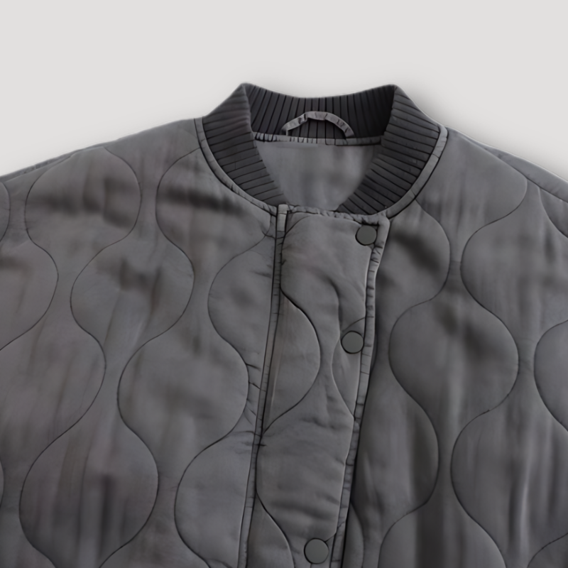 Charcoal Grijs Textuur Bomber Quilted Jas