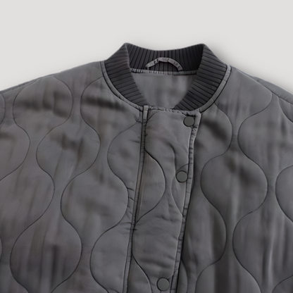 Charcoal Grijs Textuur Bomber Quilted Jas