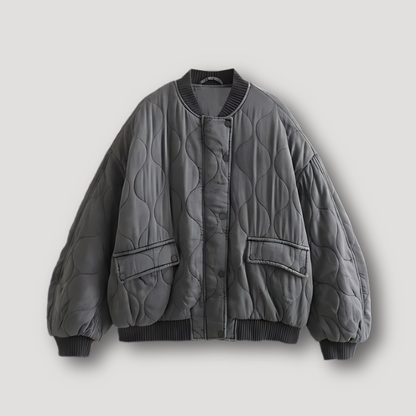 Charcoal Grijs Textuur Bomber Quilted Jas