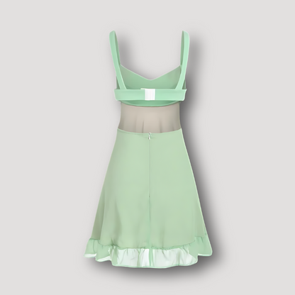 Playful Ruffled Hem Sweetheart Neckline Pastel Groen Mini Jurk