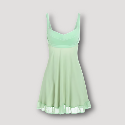 Playful Ruffled Hem Sweetheart Neckline Pastel Groen Mini Jurk