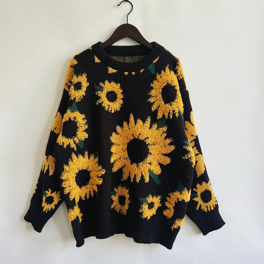 Mariana - Gebreide pull over met zonnebloem