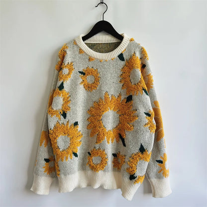 Mariana - Gebreide pull over met zonnebloem