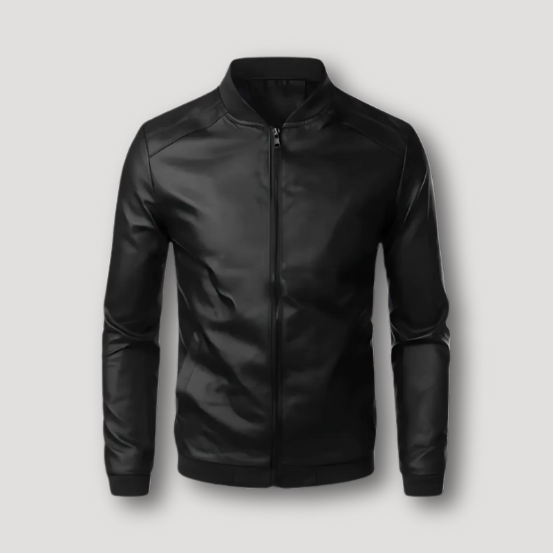 Bomber Biker Zip Up Opstaande Kraag Aangepast Leren Jas