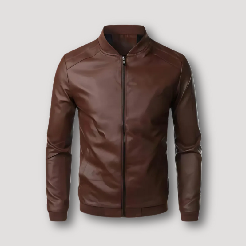 Bomber Biker Zip Up Opstaande Kraag Aangepast Leren Jas