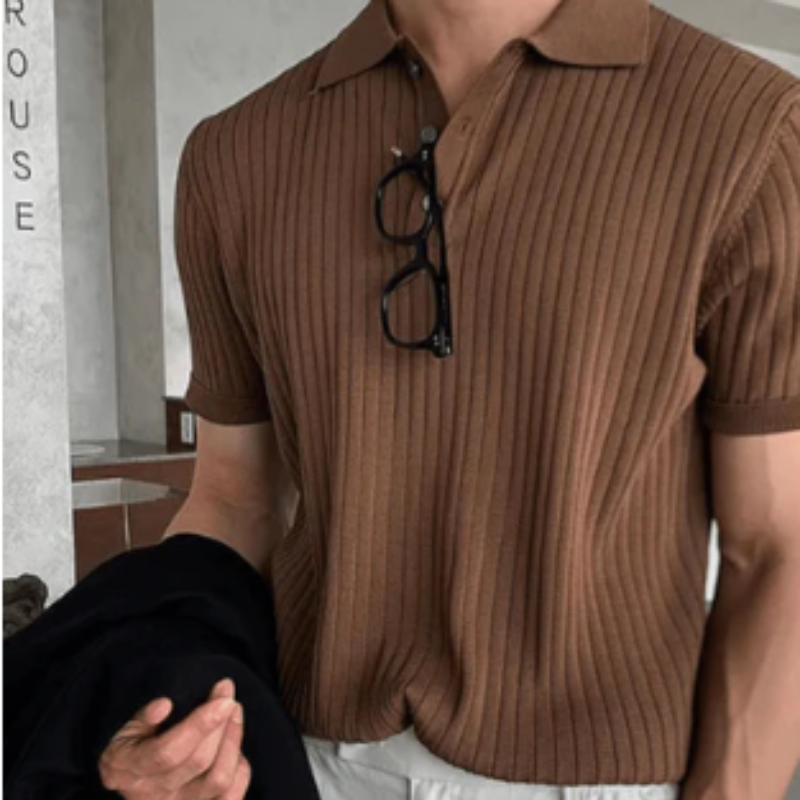 Klassiek Ribgebreid Korte Mouwen Polo Shirt