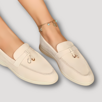 Witte Loafer Tassel Charm Suède Voor Dames