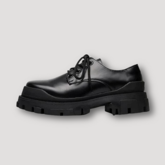 Zwart Grof Lace-up Glimmend Leren Oxford Stijl Schoenen