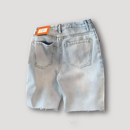 Licht Gewassen Zwart Kruis Patches Denim Jorts