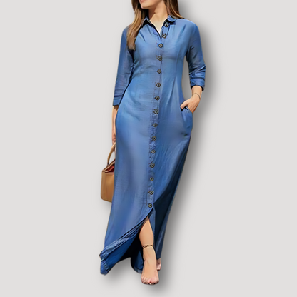 Button Down Maxi Lichtgewicht Denim Jurk