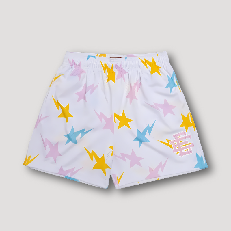 Star Lightning Bolt Grafisch Prints Sportief Mesh Shorts