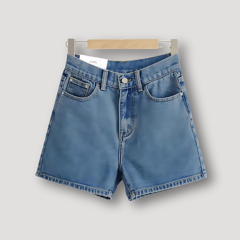 HighWaisted Straight Leg Klassiek Denim Shorts