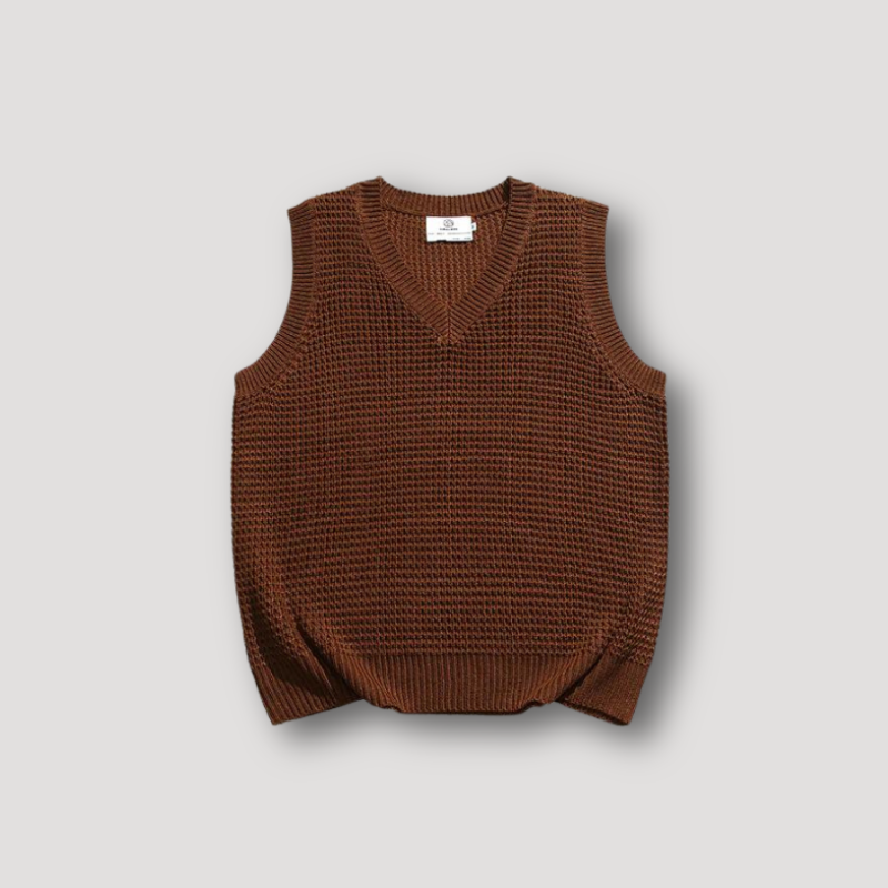 V-hals Wafel Geribd Mouwloos Vest Sweater Heren