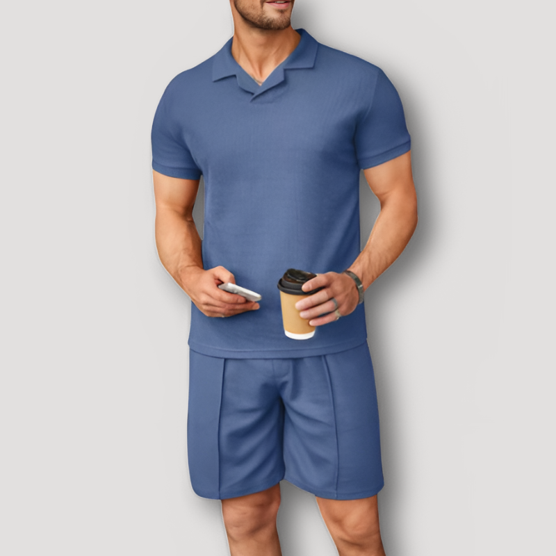 Korte Mouw Polo Shirt en Matching Shorts Zomer Outfit Mannen