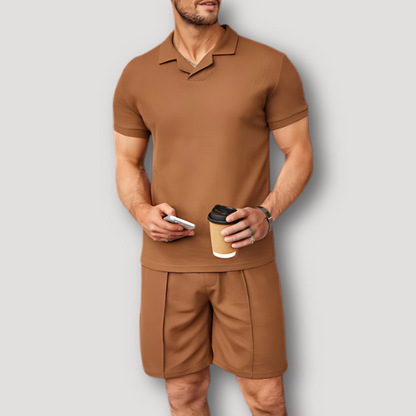 Korte Mouw Polo Shirt en Matching Shorts Zomer Outfit Mannen