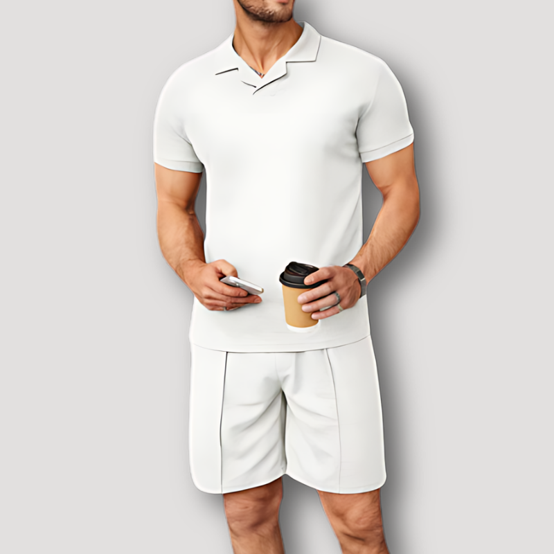 Korte Mouw Polo Shirt en Matching Shorts Zomer Outfit Mannen