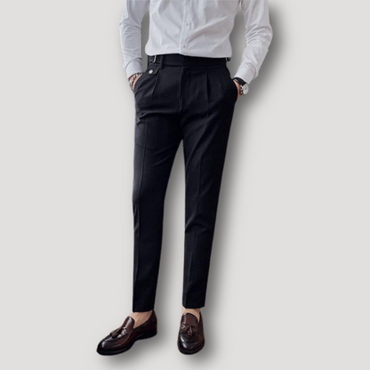 Business Casual Pleated Zwart Chino Trousers