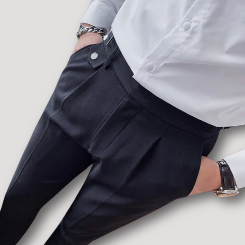 Business Casual Pleated Zwart Chino Trousers