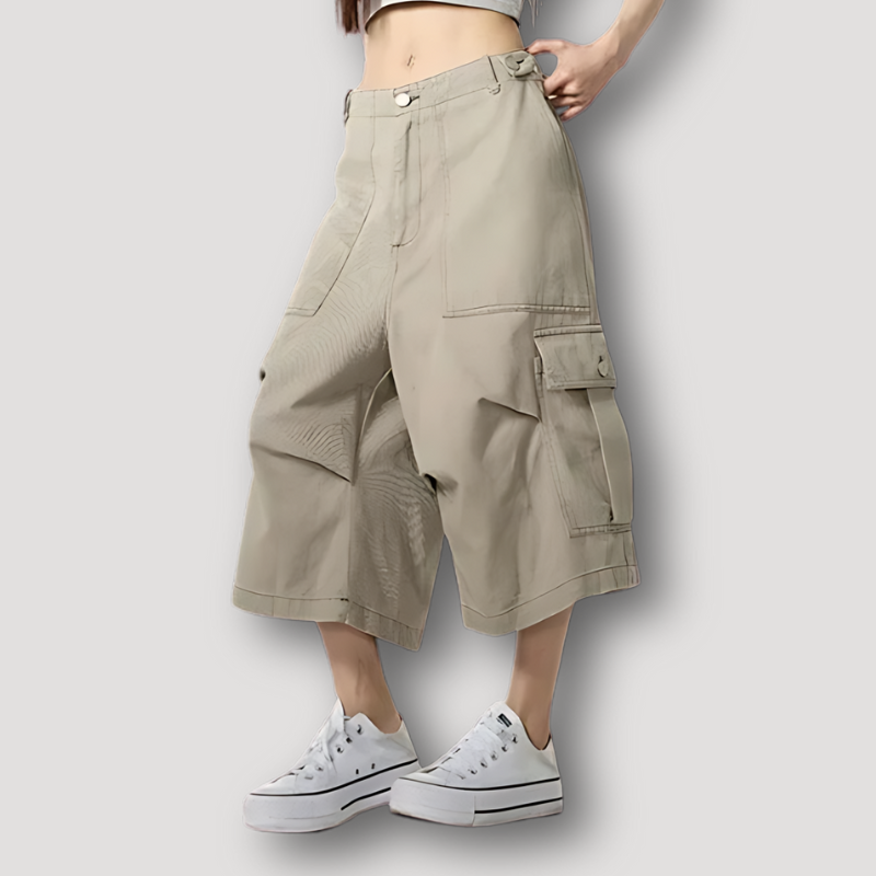 High Waist Baggy Wide Leg Cargo Cropped Pants