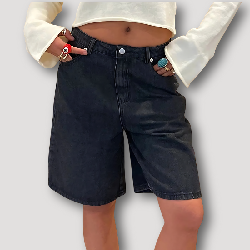 Klassiek Loose Fit Wide Leg Denim Jorts Voor Dames