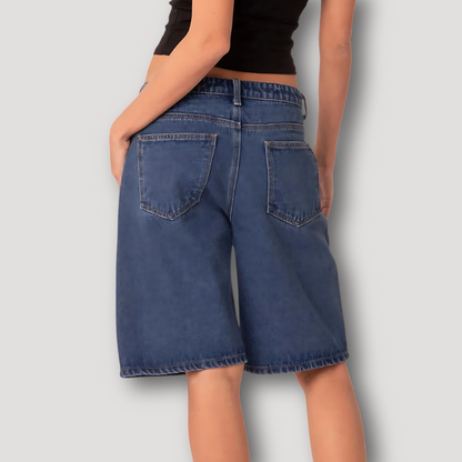 Klassiek Loose Fit Wide Leg Denim Jorts Voor Dames