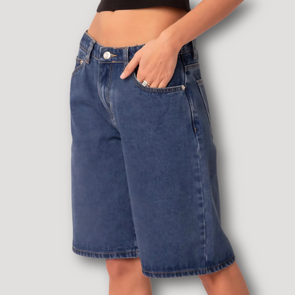 Klassiek Loose Fit Wide Leg Denim Jorts Voor Dames