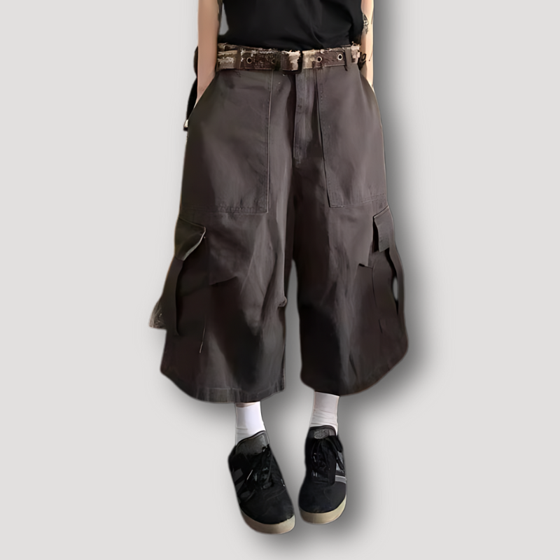 High Waist Baggy Wide Leg Cargo Cropped Pants