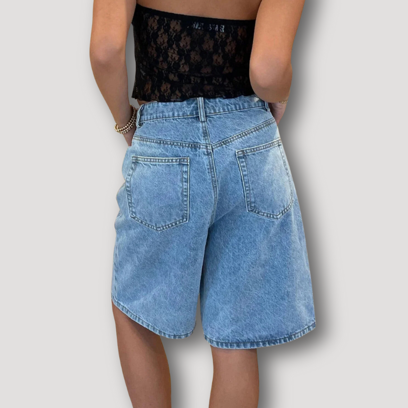 Klassiek Loose Fit Wide Leg Denim Jorts Voor Dames