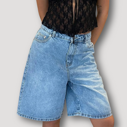 Klassiek Loose Fit Wide Leg Denim Jorts Voor Dames