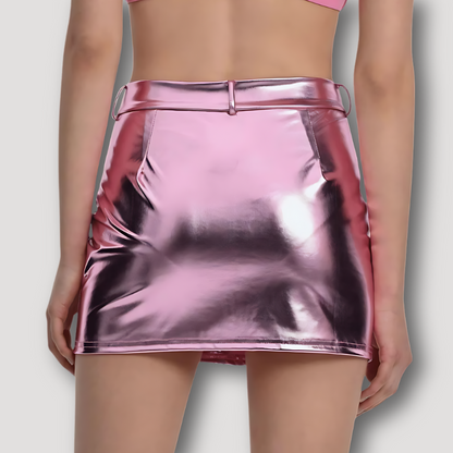 Metallic Glanzend Patent Leather Fitted Mini Rok