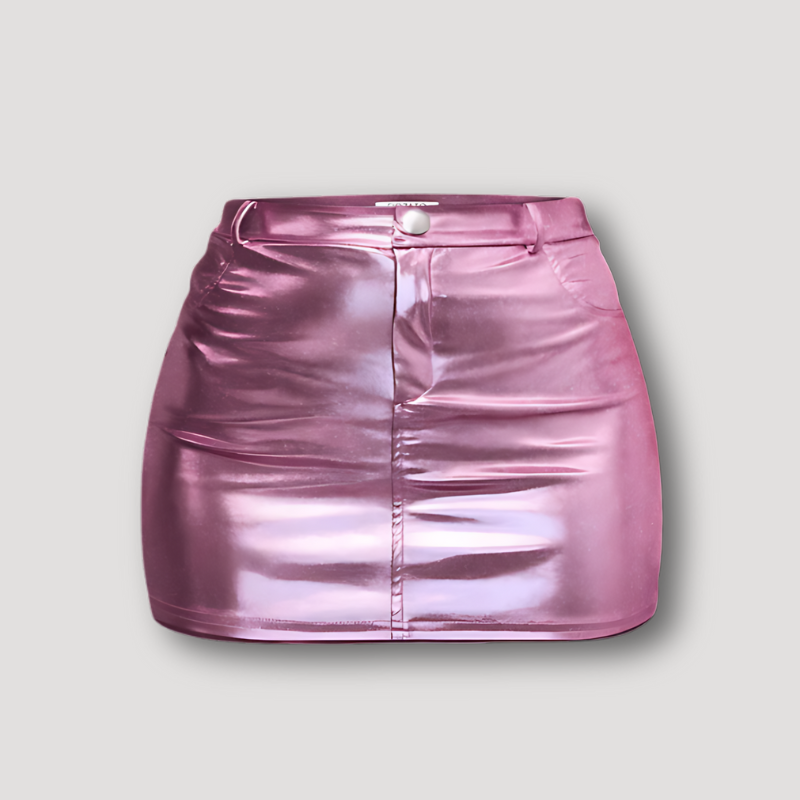 Metallic Glanzend Patent Leather Fitted Mini Rok