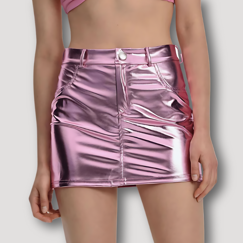 Metallic Glanzend Patent Leather Fitted Mini Rok