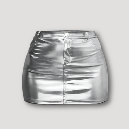 Metallic Glanzend Patent Leather Fitted Mini Rok