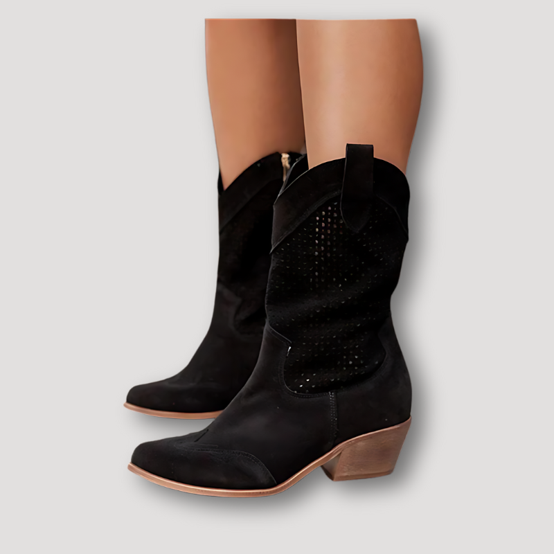 Boots Western Leer Mid Calf Voor Dames