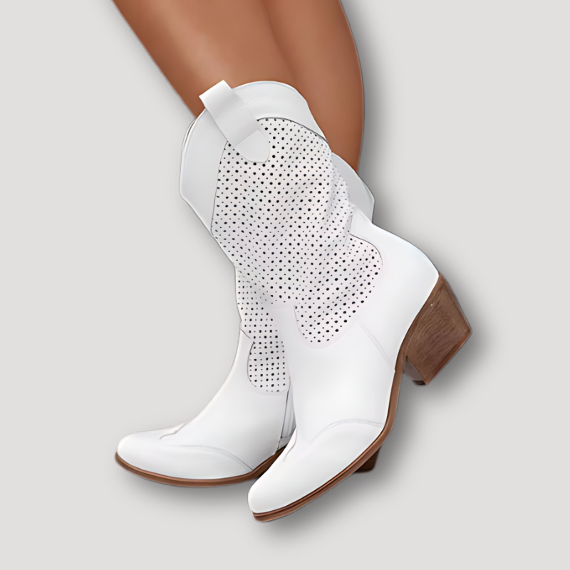 Boots Western Leer Mid Calf Voor Dames