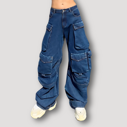 Gewassen Patchwork Baggy Oversized Baggy Cargo Broek Denim