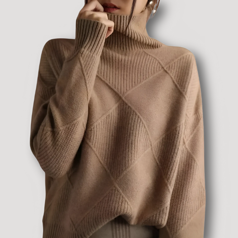 Geribd Ruitpatroon Turtleneck Trui Dames