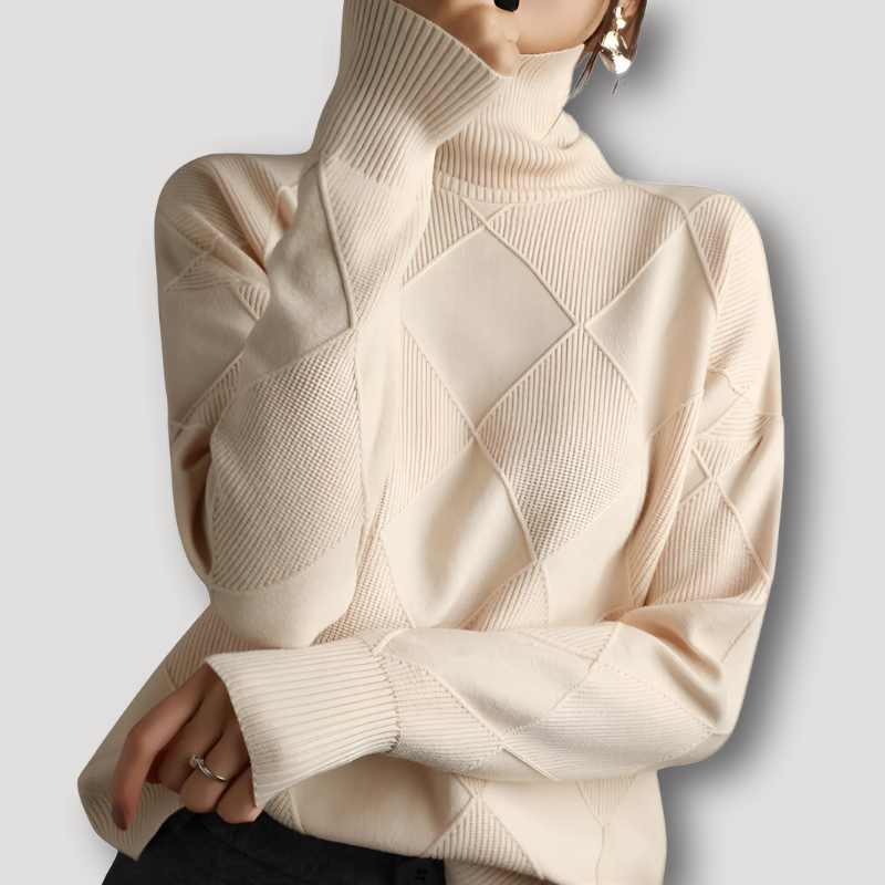 Geribd Ruitpatroon Turtleneck Trui Dames