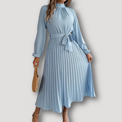 Pleated Vintage Geïnspireerde Lange Mouwen Midi-Jurk