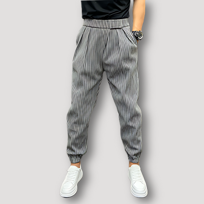 Verticale Krijtstreep Jogger Stijl Pleated Pants